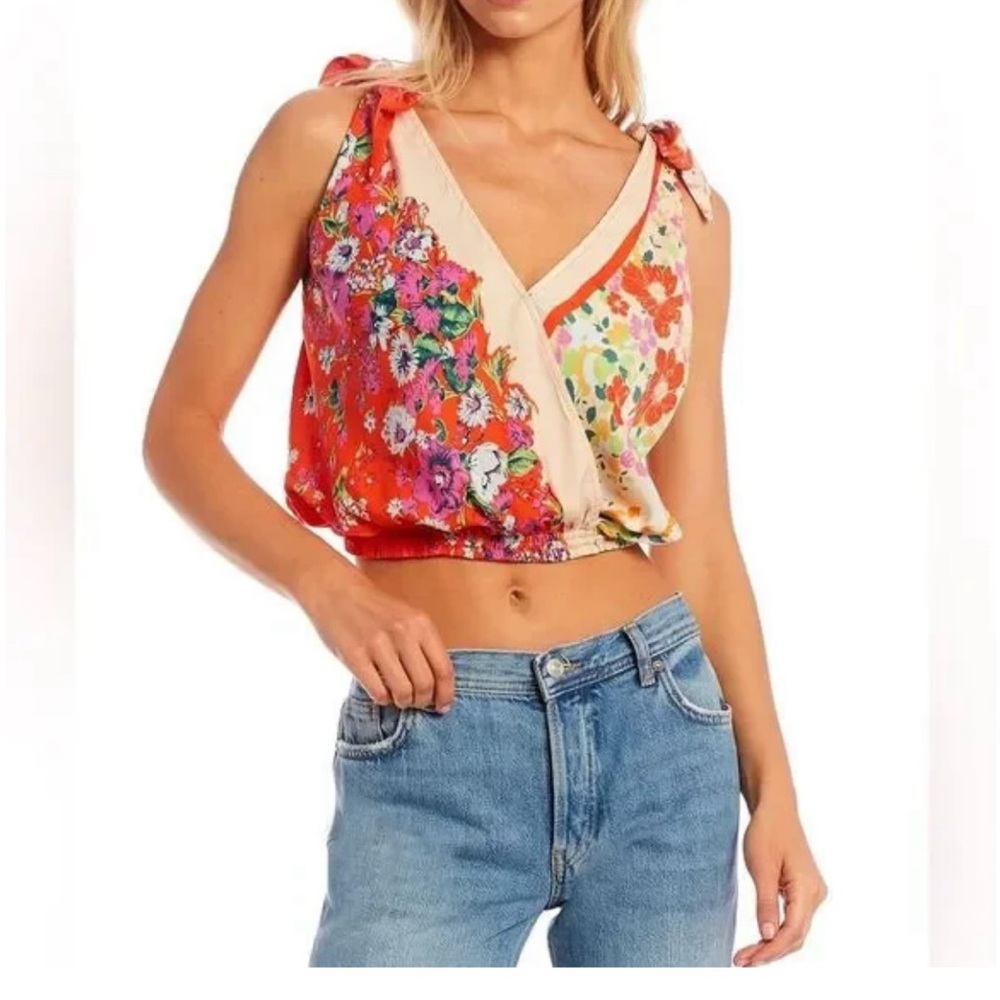 Free People Tied To You Floral Printed Tie Strap Tank Top